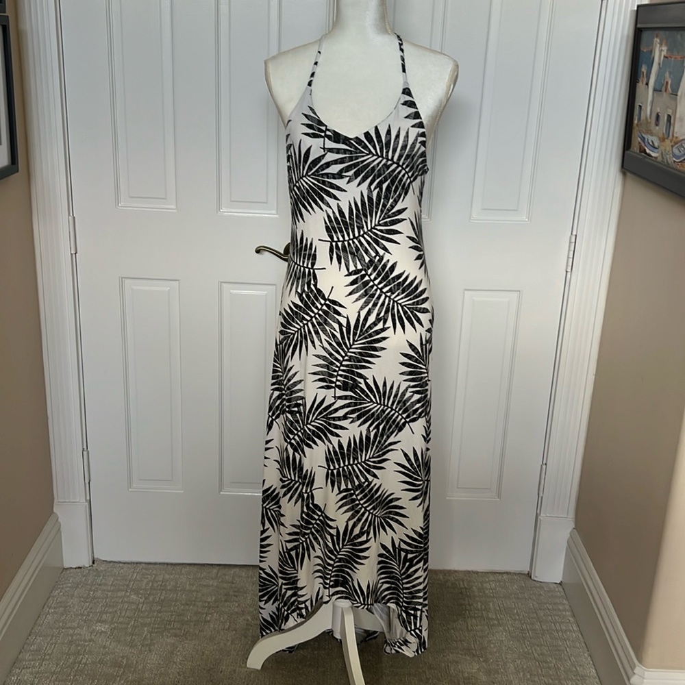 C & C California black and white knit palm‎ high low dress M